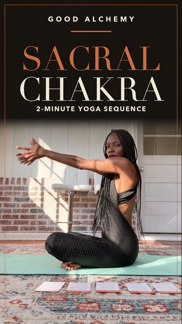 Still from the sacral chakra yoga sequence video.